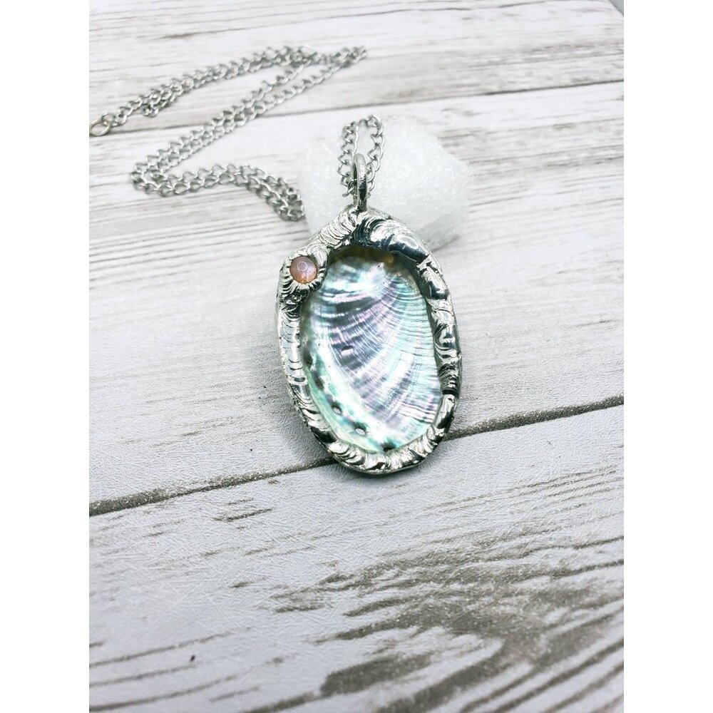 Abalone and moonstone crystal necklace handmade - Picture 2 of 12